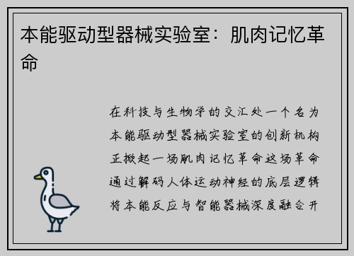 本能驱动型器械实验室：肌肉记忆革命
