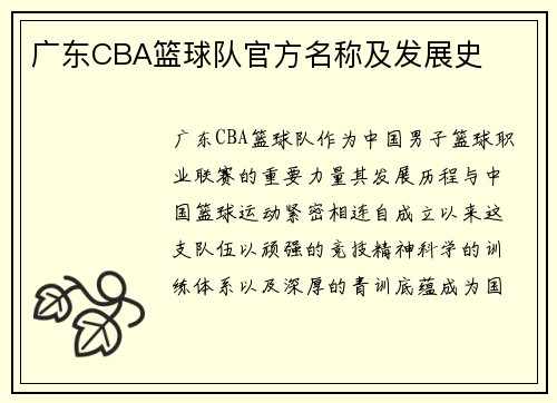 广东CBA篮球队官方名称及发展史