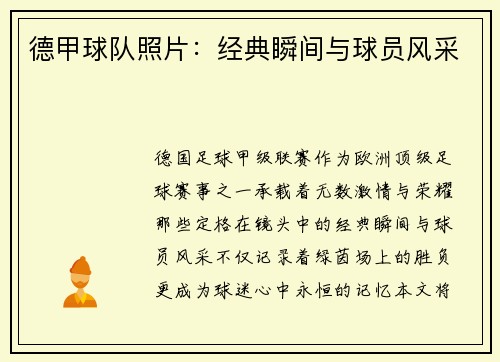 德甲球队照片：经典瞬间与球员风采
